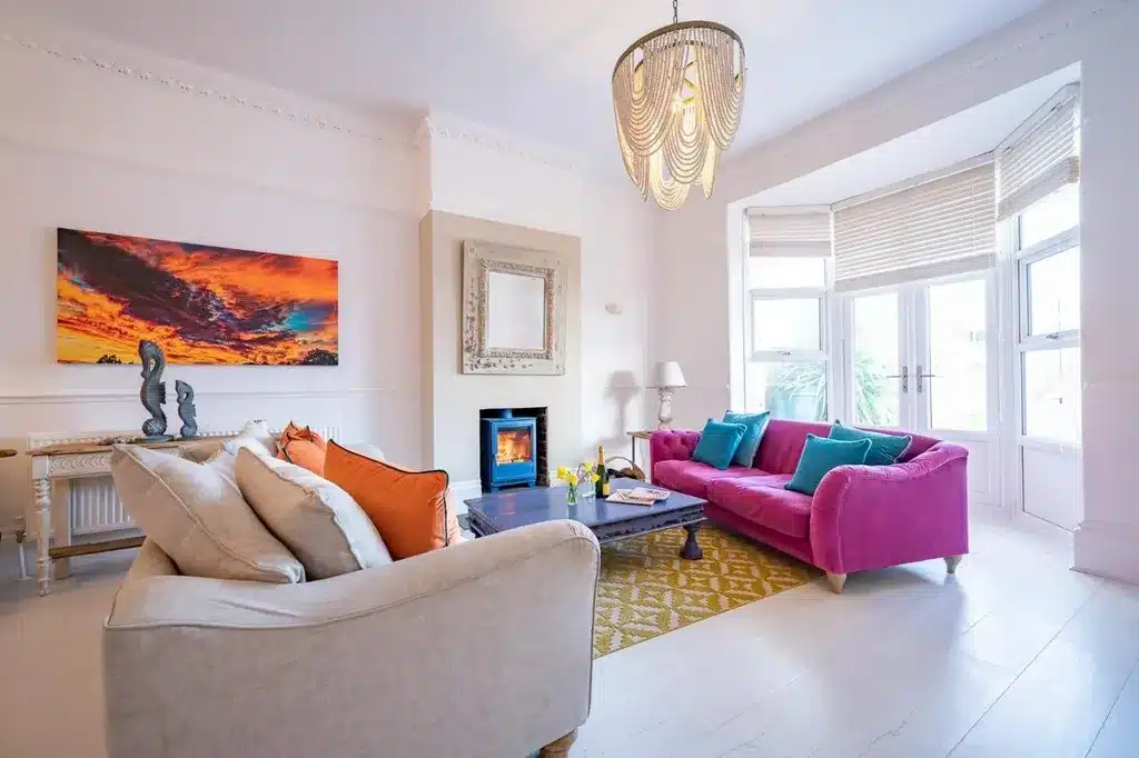 Living room with wood burner